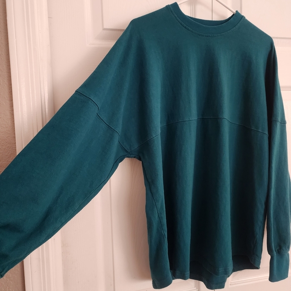 Teal Reach the World Puff Letter Long Sleeve, Womens SZ L - Picture 5 of 8